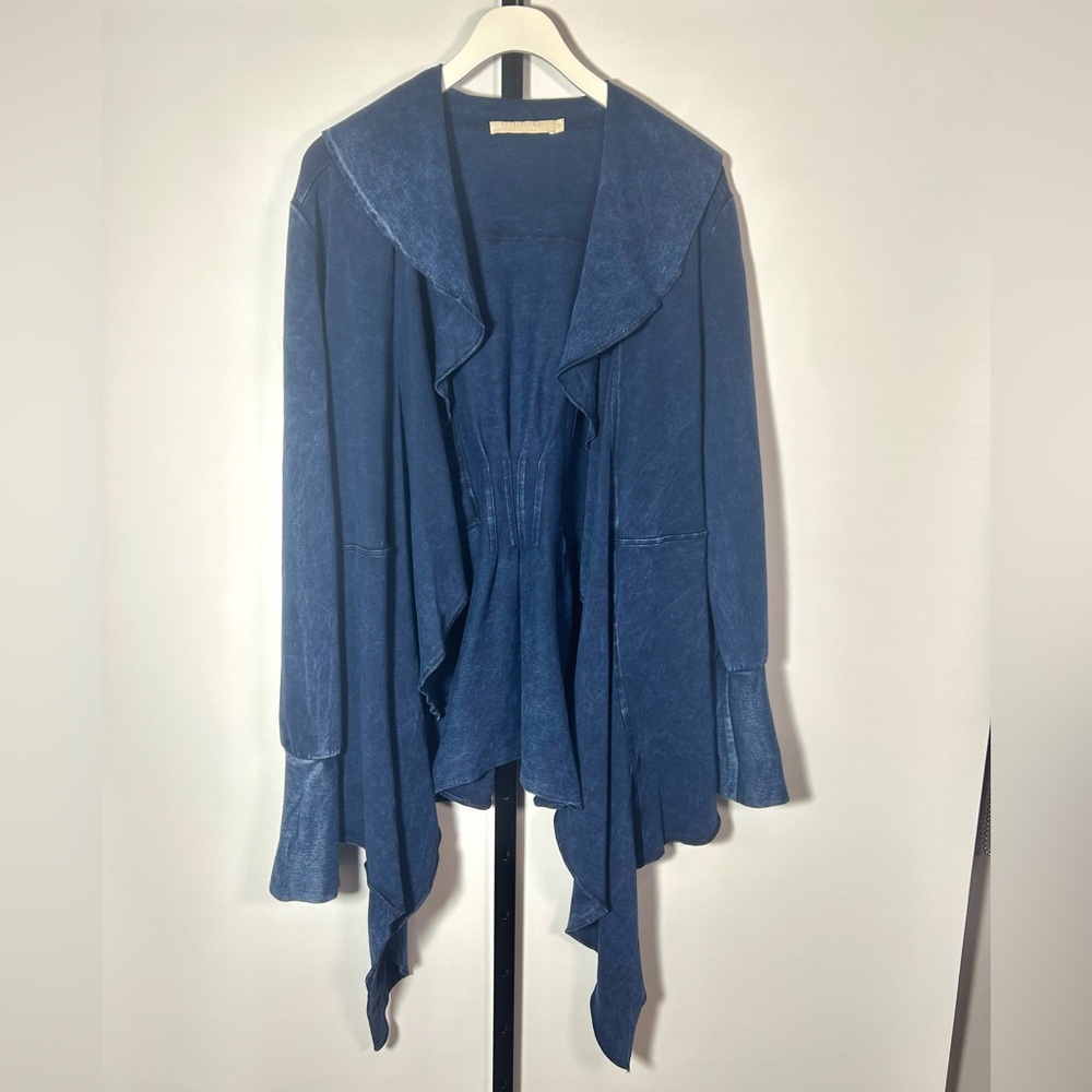 Testimony LA Blue Distressed Style Open Front Stretch Cardigan Jacket Size M